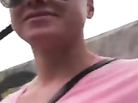 Guy enjoys her boobs and pussy while fuck outdoor